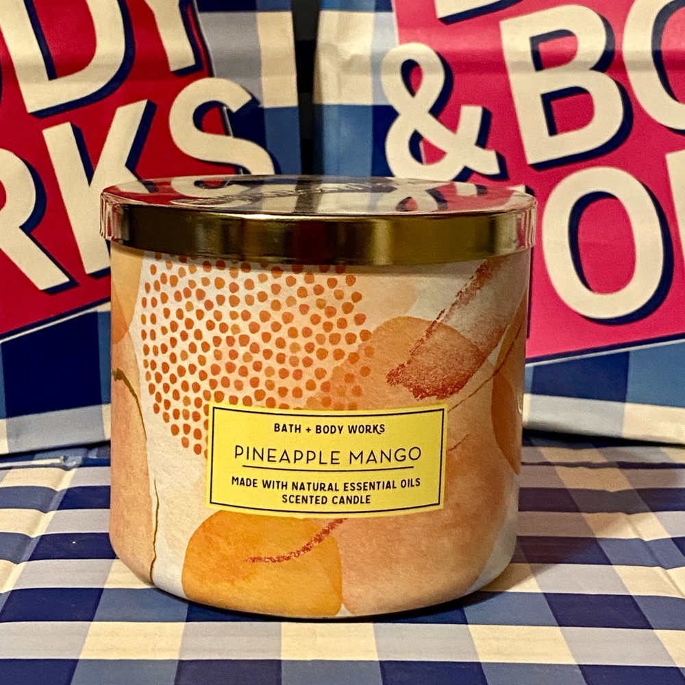 Pineapple Mango 3 Wick Jar glass Candle Bath & Body Works NEW Label scented